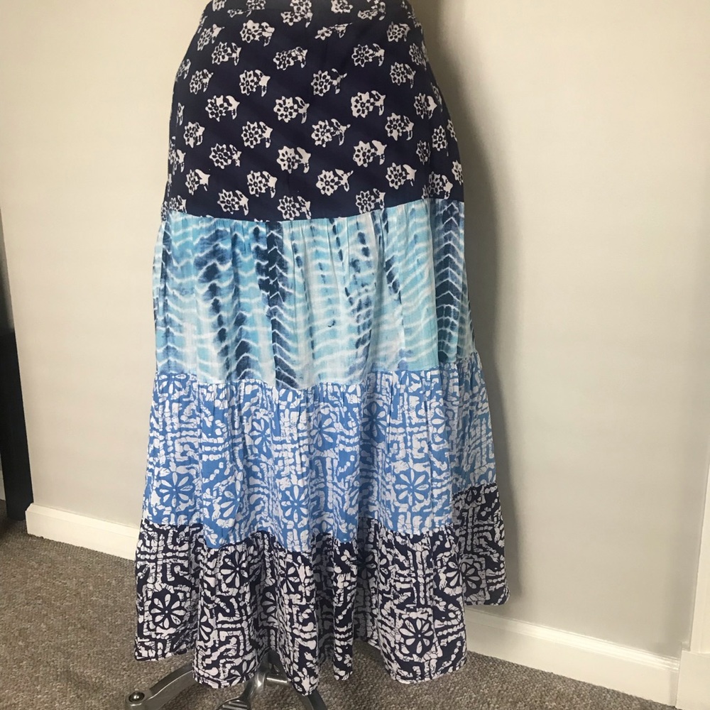 Tiered Blue Patterned Maxi Skirt - Picture 5 of 7